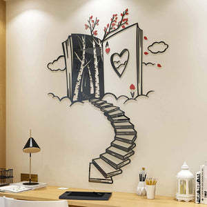 The Giftery Hubs Wall Decor for Bedroom with Stairs of Books, Trees and Ace of Hearts