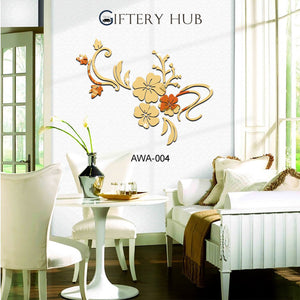 Acrylic Gold Flower Vine Wall Art For Home - AWA-004