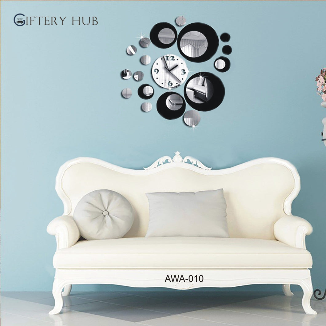 Acrylic Silver and Black Circle Wall Clock for Home and office - AWA-010