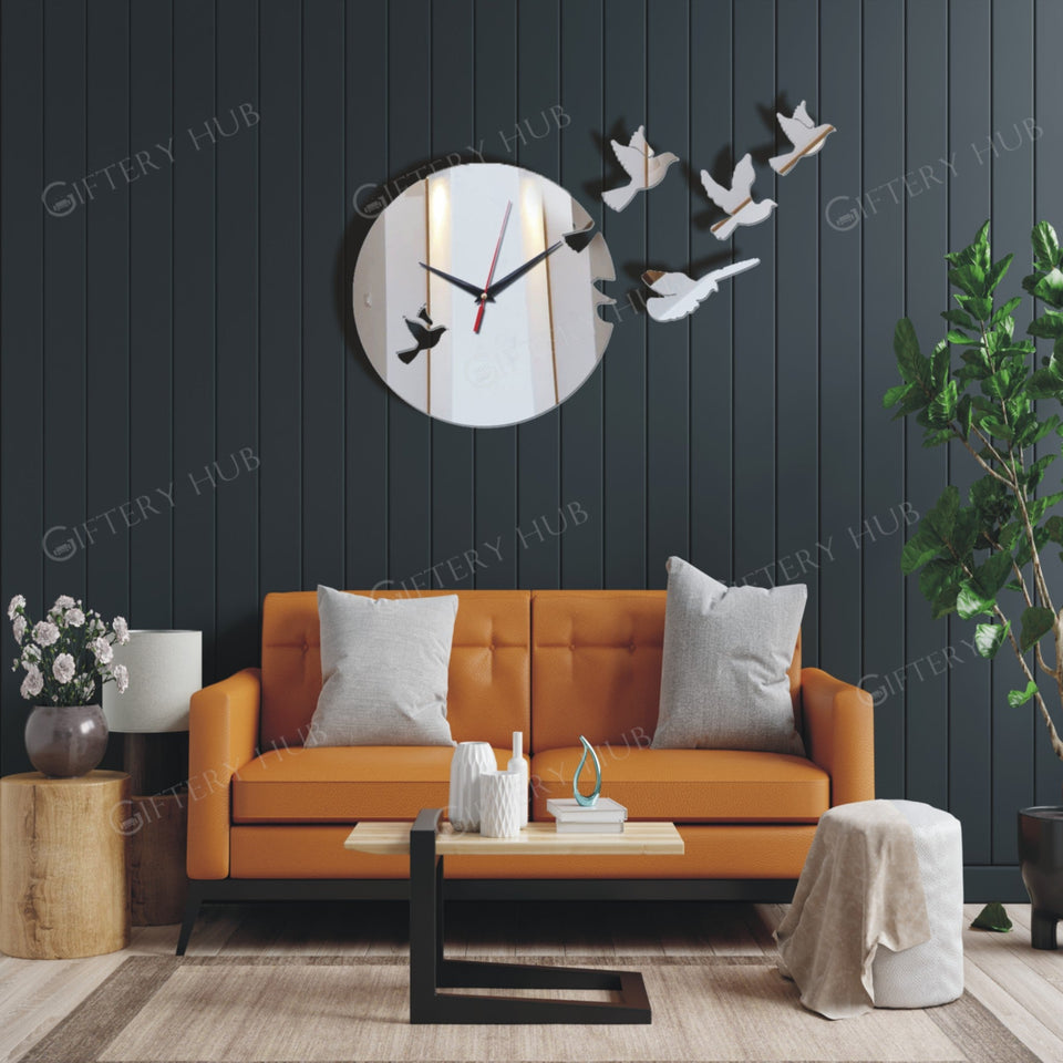 3D Flying Eagles Acrylic Wall Clock for Home decoration - AC - 141