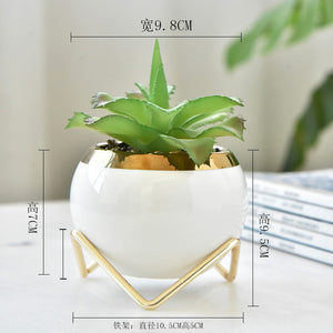 Morden Luxury Combination Decoration Succulents Ceram Flower Plant Pots With Metal Stand For Birthday Vase Gifts