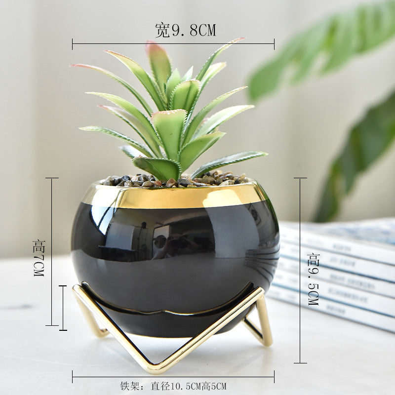 Morden Luxury Combination Decoration Succulents Ceram Flower Plant Pots With Metal Stand For Birthday Vase Gifts