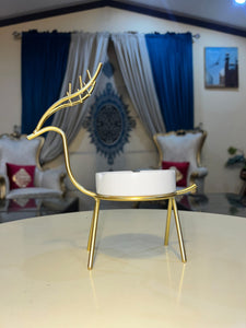 METALLIC GOLDEN GAZELLE STYLE ASH TRAY DECOR FOR TABLE AND HOME