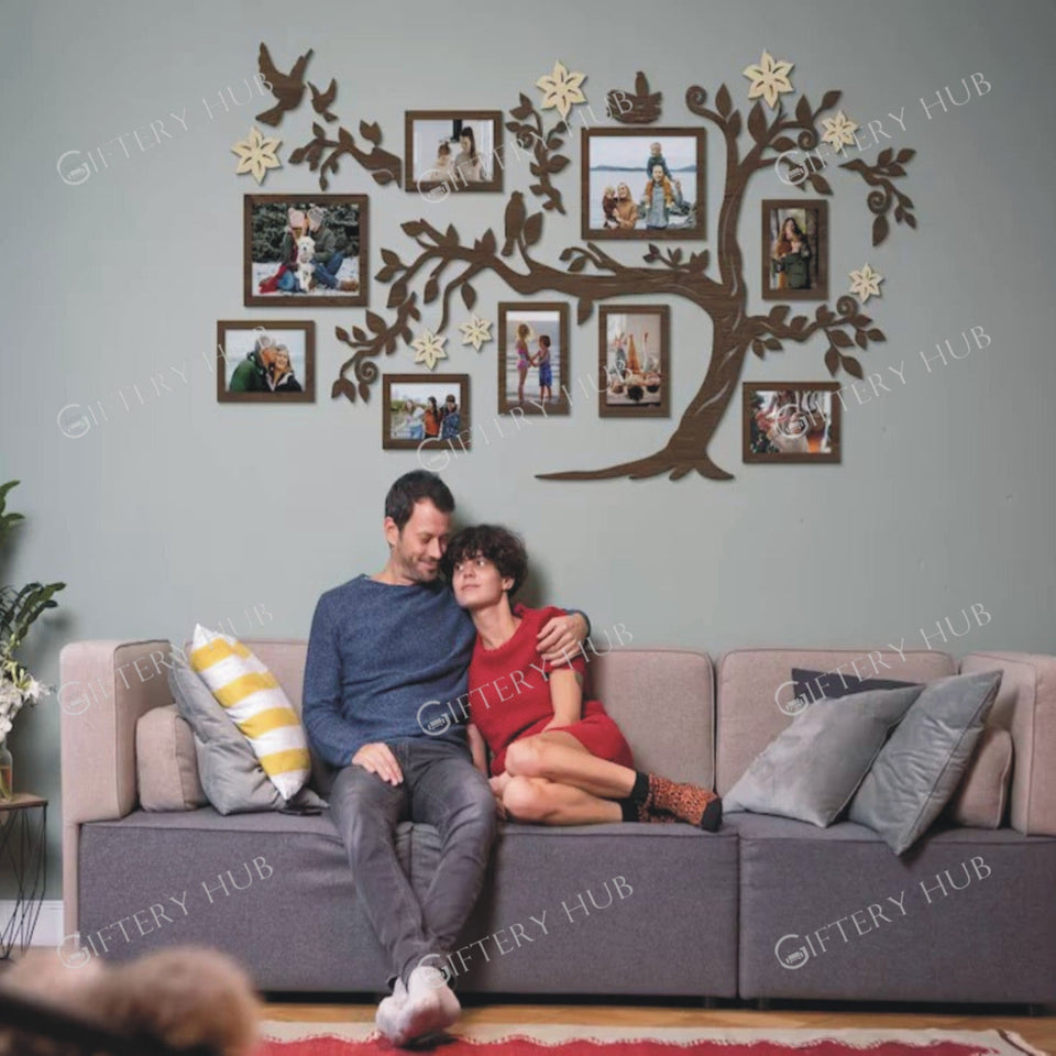 3D Wooden Family tree Art with frames for Wall Decor - WA - 146